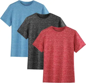 3 Pack Boys Kids Teens T Shirts Quick Dry Short Sleeve Moisture Wicking Tee Shirts Athletic Tops (Age 5-18Y)