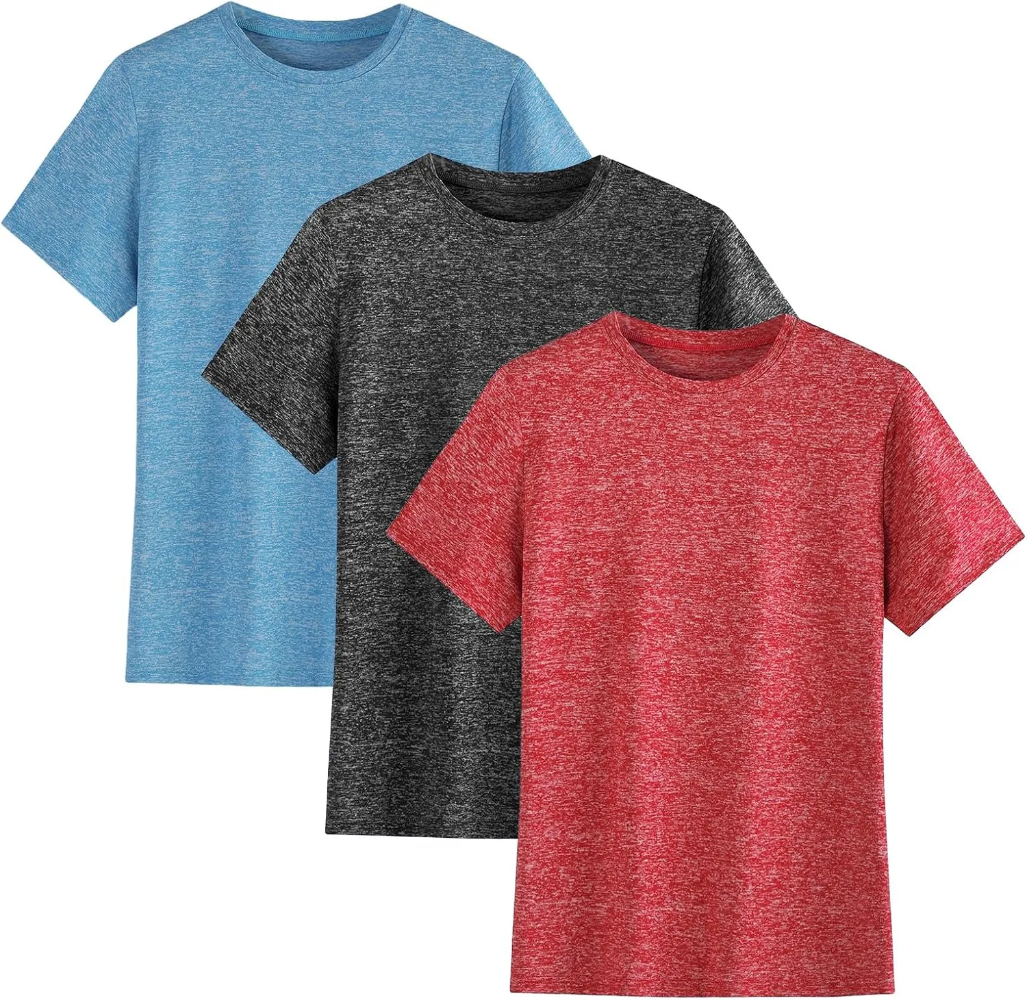 3 Pack Boys Kids Teens T Shirts Quick Dry Short Sleeve Moisture Wicking Tee Shirts Athletic Tops (Age 5-18Y)
