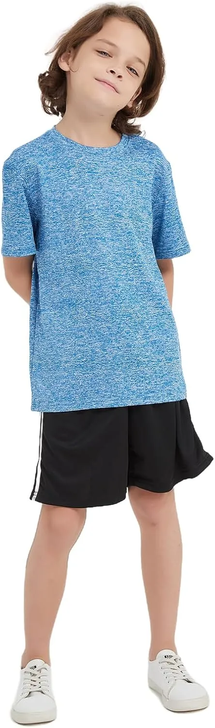 3 Pack Boys Kids Teens T Shirts Quick Dry Short Sleeve Moisture Wicking Tee Shirts Athletic Tops (Age 5-18Y)