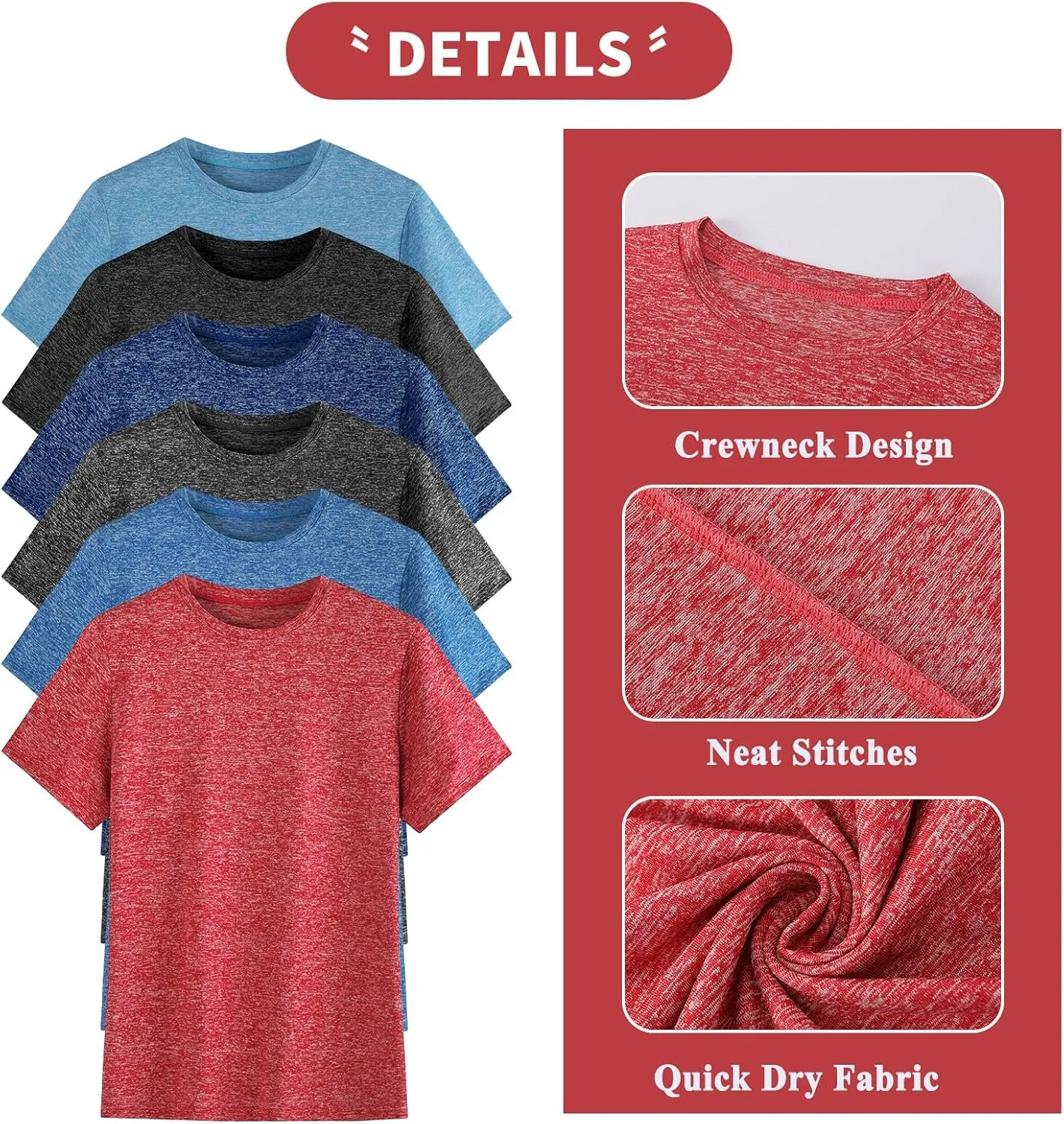 3 Pack Boys Kids Teens T Shirts Quick Dry Short Sleeve Moisture Wicking Tee Shirts Athletic Tops (Age 5-18Y)