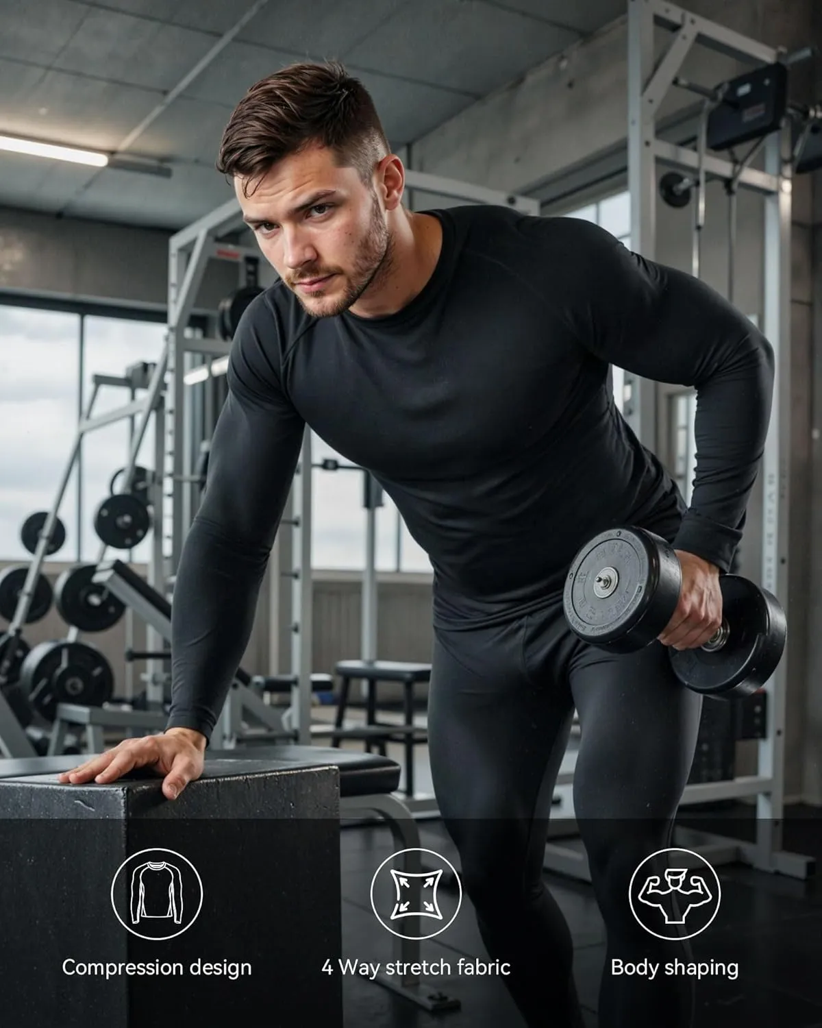 3 Pack Men's Compression Shirts Long Sleeve Athletic Base Layer Running Top UV Sun Protection Outdoor Work Out Shirts Black S