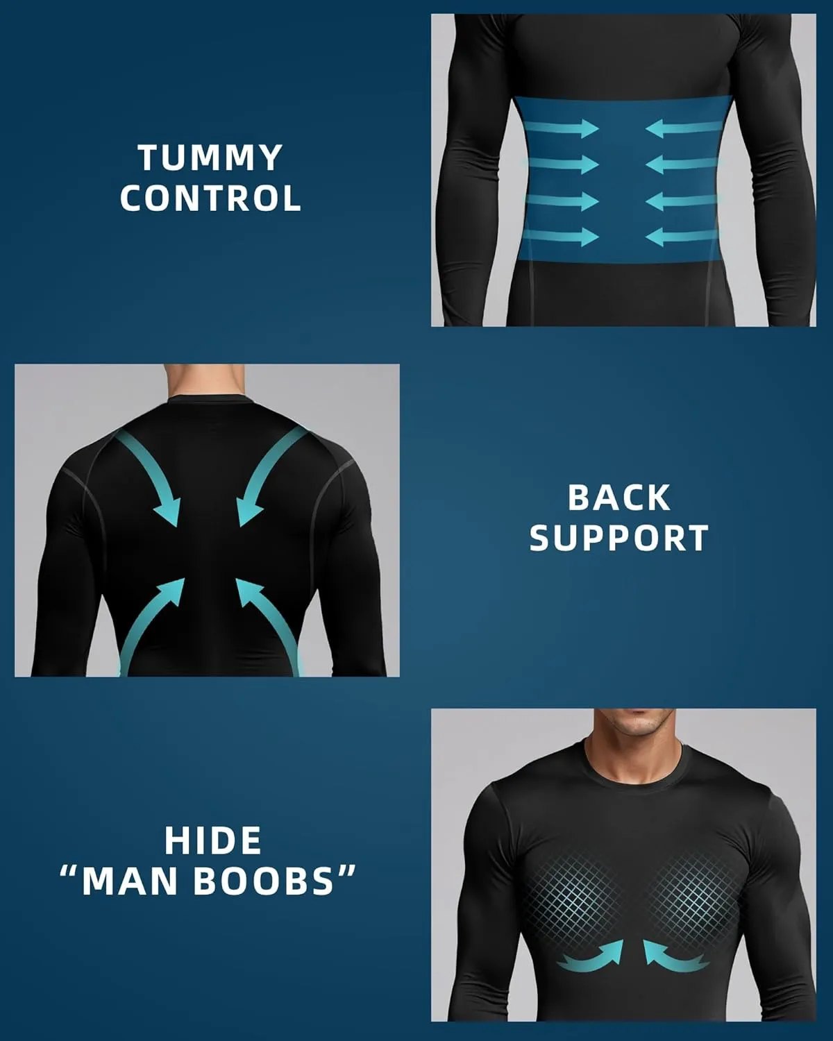 3 Pack Men's Compression Shirts Long Sleeve Athletic Base Layer Running Top UV Sun Protection Outdoor Work Out Shirts Black S