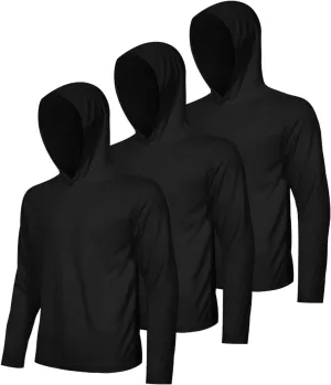 3 Pack Men's UPF 50  Sun Protection Hoodie Shirts Long Sleeve Shirts Quick Dry Lightweight for Running Workout Hiking Fishing