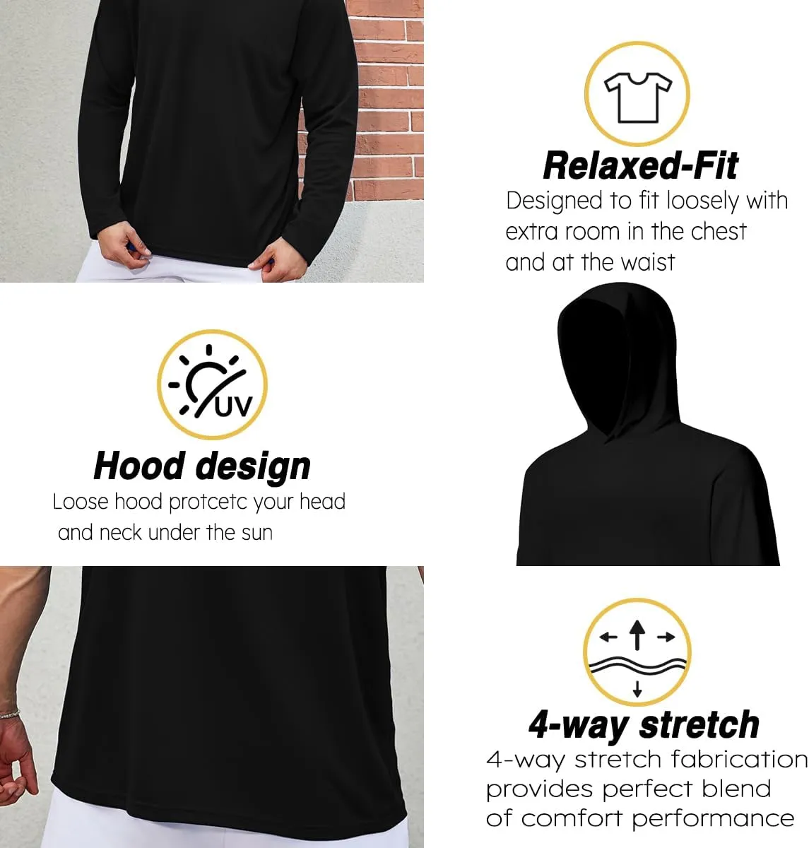 3 Pack Men's UPF 50  Sun Protection Hoodie Shirts Long Sleeve Shirts Quick Dry Lightweight for Running Workout Hiking Fishing