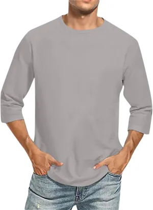 3/4 Sleeve Shirt for Men Casual Crew Neck Baseball T-Shirts Solid Color Loose Fit Tees Three Quarter Sleeve T Shirts