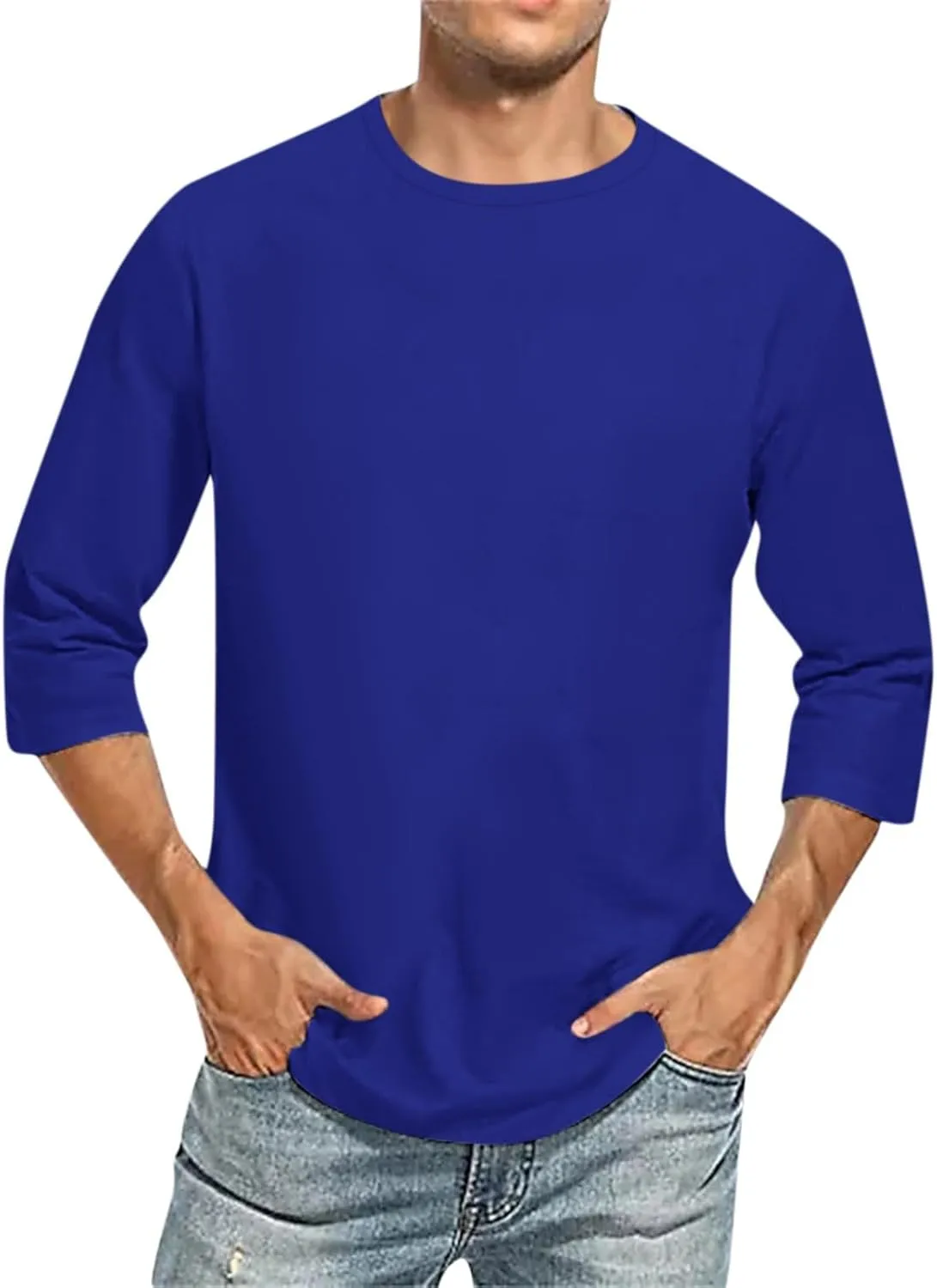 3/4 Sleeve Shirt for Men Solid Color Gradient Prints Crewneck Tops Beach Casual Plus Size Loose Fit T Shirts