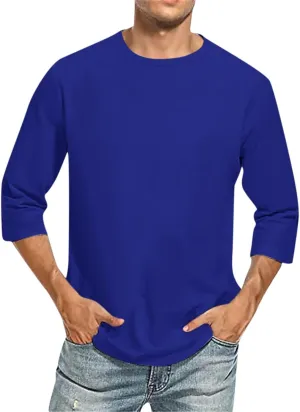 3/4 Sleeve Shirt for Men Solid Color Gradient Prints Crewneck Tops Beach Casual Plus Size Loose Fit T Shirts