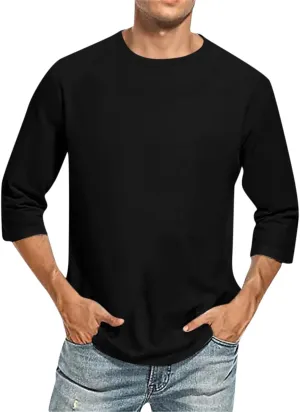 3/4 Sleeve Shirt for Men Solid Color Gradient Prints Crewneck Tops Beach Casual Plus Size Loose Fit T Shirts