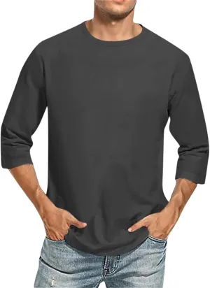 3/4 Sleeve Shirt for Men Solid Color Gradient Prints Crewneck Tops Beach Casual Plus Size Loose Fit T Shirts