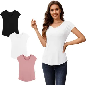 3PCS Womens Vneck Tshirts, Soft Womens T Shirts, Modal Spring Tops for Women2024