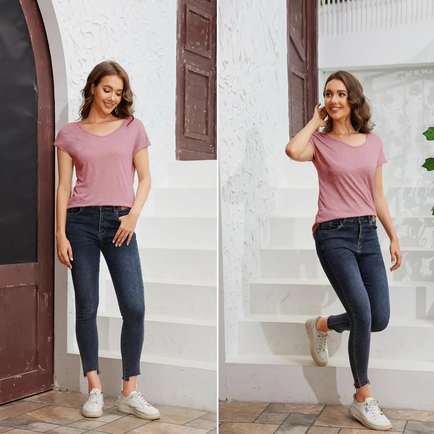 3PCS Womens Vneck Tshirts, Soft Womens T Shirts, Modal Spring Tops for Women2024