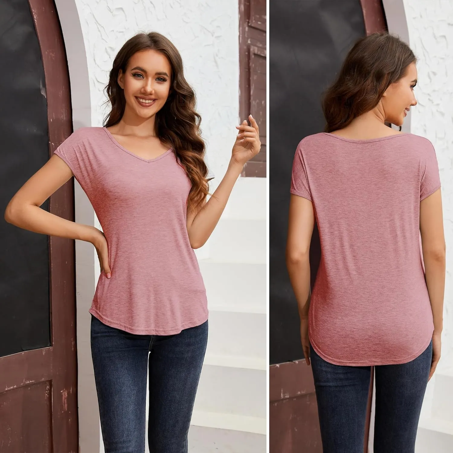 3PCS Womens Vneck Tshirts, Soft Womens T Shirts, Modal Spring Tops for Women2024