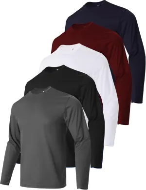 5 Pack Men's Long Sleeve Shirts Athletic Shirts Lightweight for Running Workout Sun Protection Summer Tee Shirts