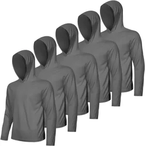 5 Pack Men's UPF 50  Sun Protection Hoodie Shirts Long Sleeve Shirts Quick Dry Lightweight for Running Workout Hiking Fishing