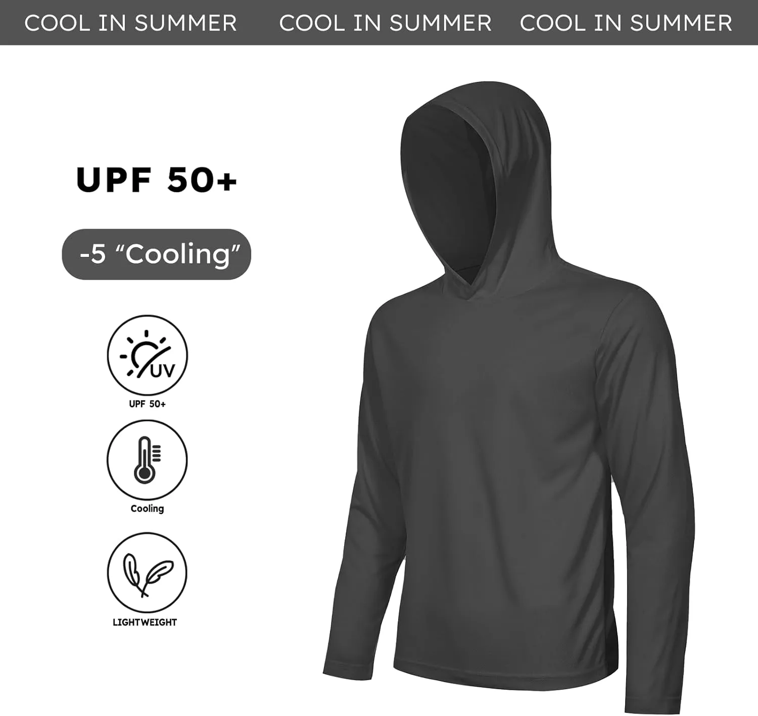5 Pack Men's UPF 50  Sun Protection Hoodie Shirts Long Sleeve Shirts Quick Dry Lightweight for Running Workout Hiking Fishing