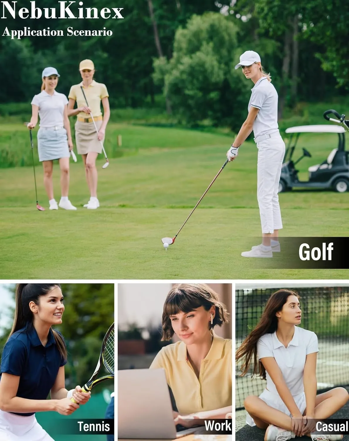 5 Pack Women's Polo Shirts Athletic Golf Tennis Shirts Short Sleeve 4 Buttons Moisture Wicking Casual Work Tops