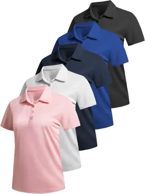 5 Pack Women's Polo Shirts Athletic Golf Tennis Shirts Short Sleeve 4 Buttons Moisture Wicking Casual Work Tops