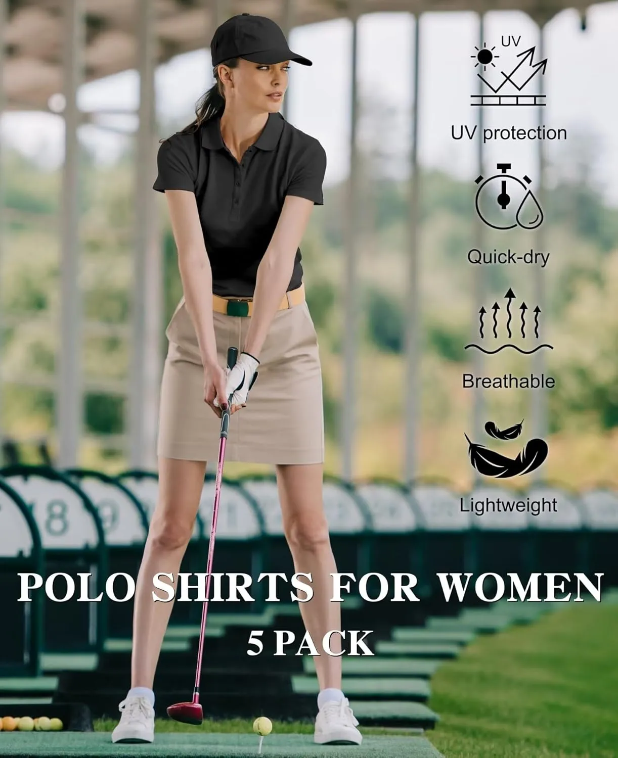 5 Pack Women's Polo Shirts Athletic Golf Tennis Shirts Short Sleeve 4 Buttons Moisture Wicking Casual Work Tops