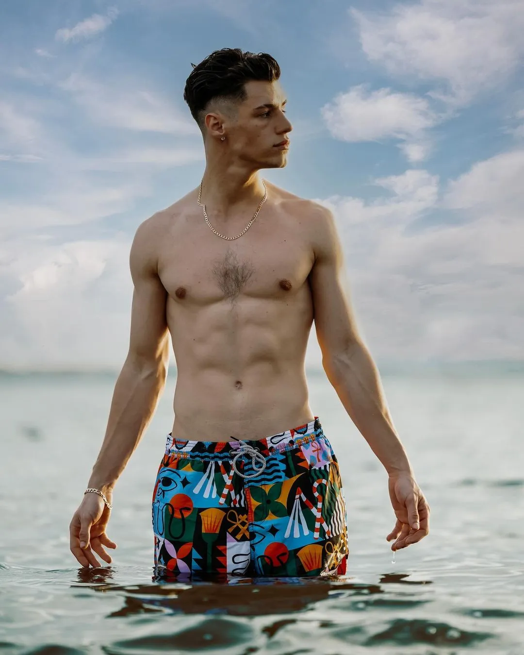 5.5 Inch Inseam Egyptian Pattern Swim Trunks