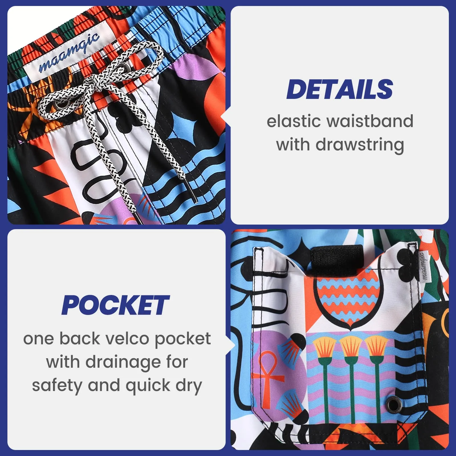 5.5 Inch Inseam Egyptian Pattern Swim Trunks