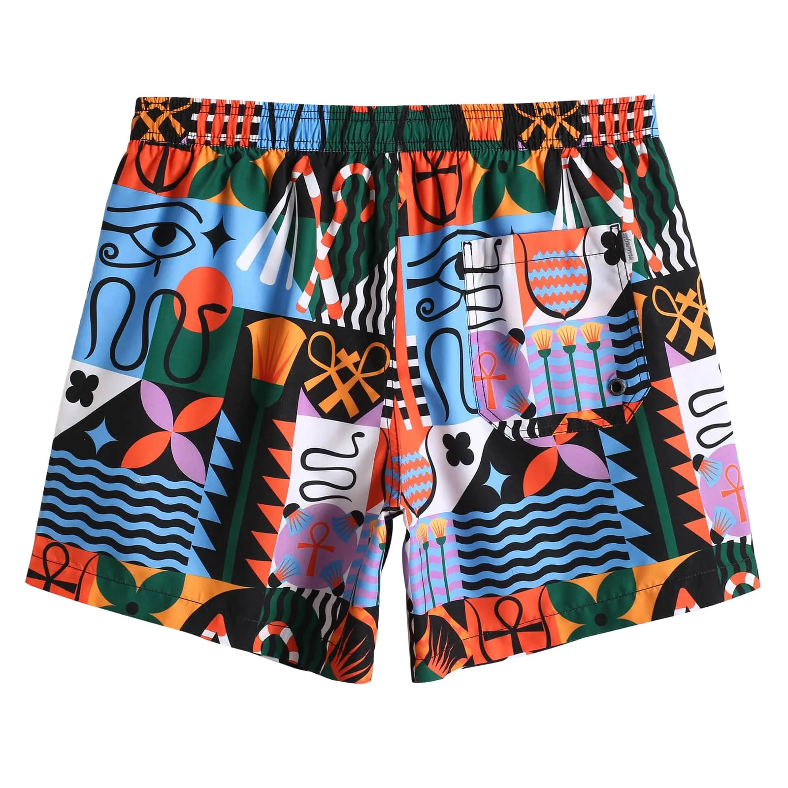 5.5 Inch Inseam Egyptian Pattern Swim Trunks