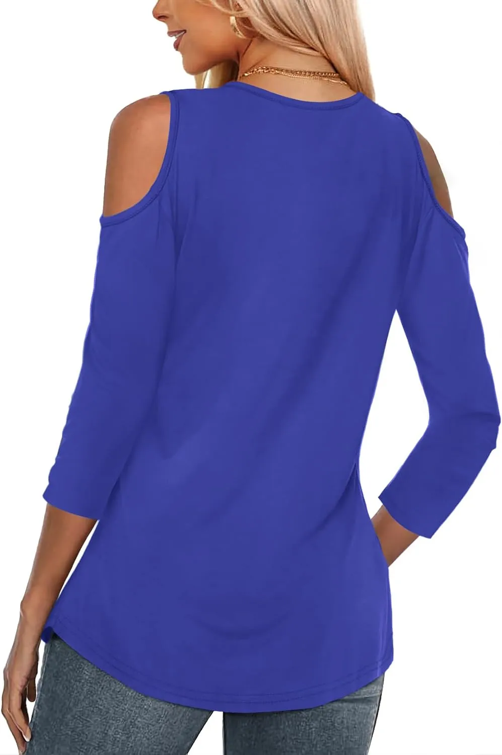 Amoretu Women's Long Sleeve Shirts Cold Shoulder Tops V Neck Blouse Tunic Shirts
