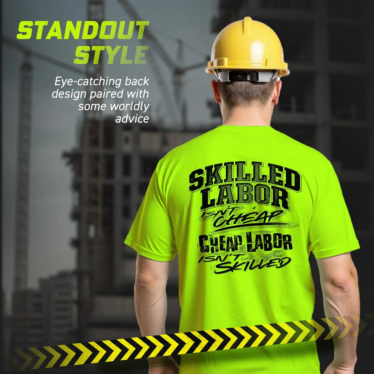 Armed American Supply Hi Vis, Hi Viz Skilled Labor Cotton/Poly Blend Half-Sleeve Safety T-Shirt, Safety Yellow