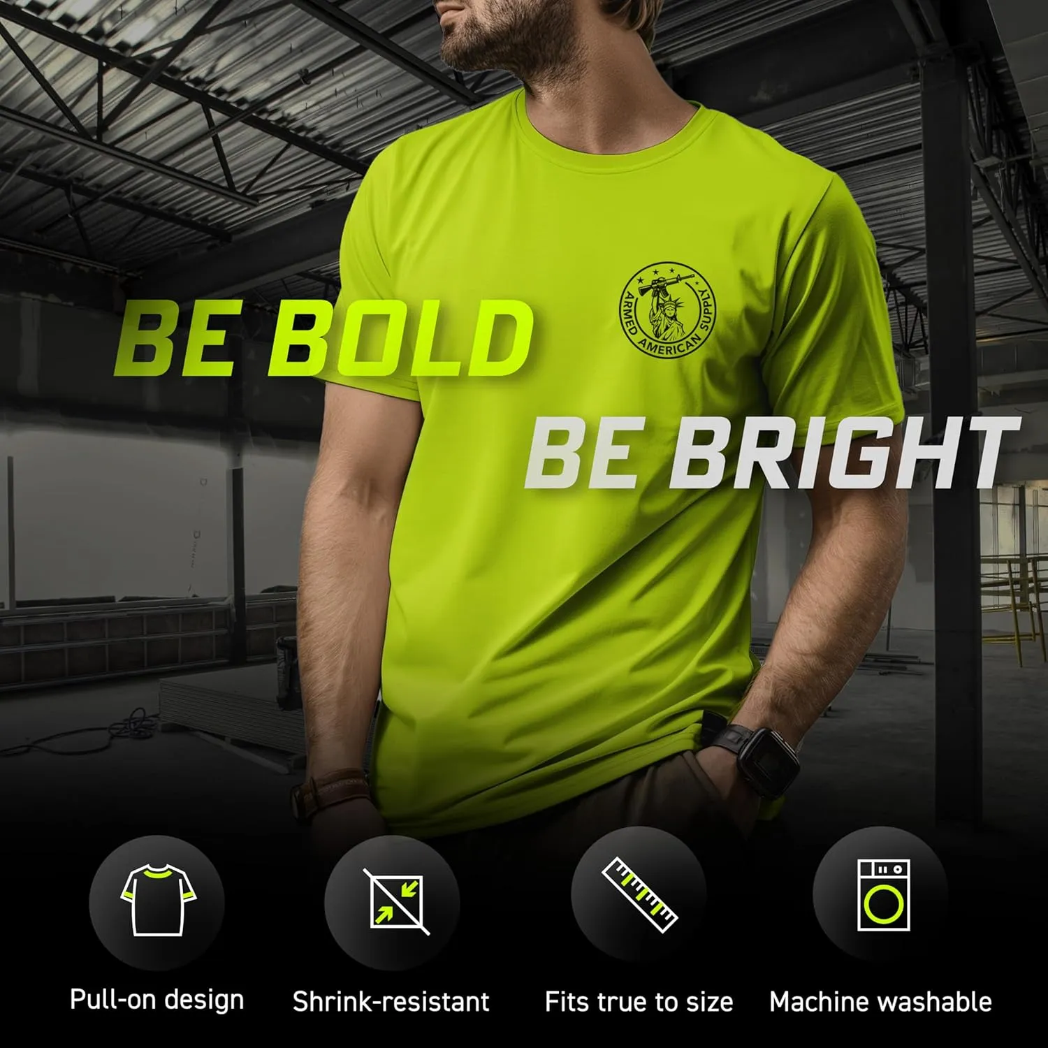 Armed American Supply Hi Vis, Hi Viz Skilled Labor Cotton/Poly Blend Half-Sleeve Safety T-Shirt, Safety Yellow