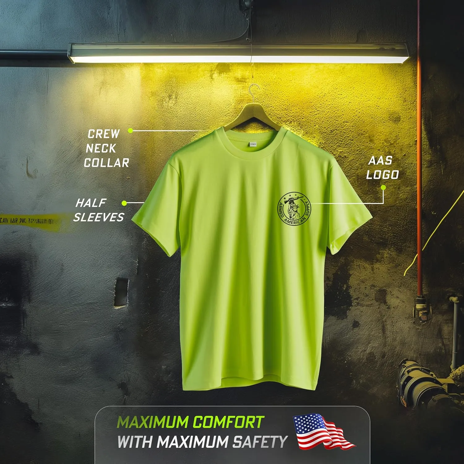Armed American Supply Hi Vis, Hi Viz Skilled Labor Cotton/Poly Blend Half-Sleeve Safety T-Shirt, Safety Yellow