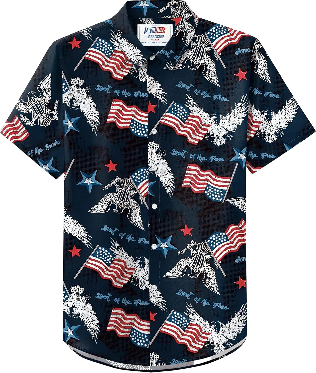 Arvilhill Men American Flag Button Shirt 4th of July Short Sleeve Shirts (S-3XL)