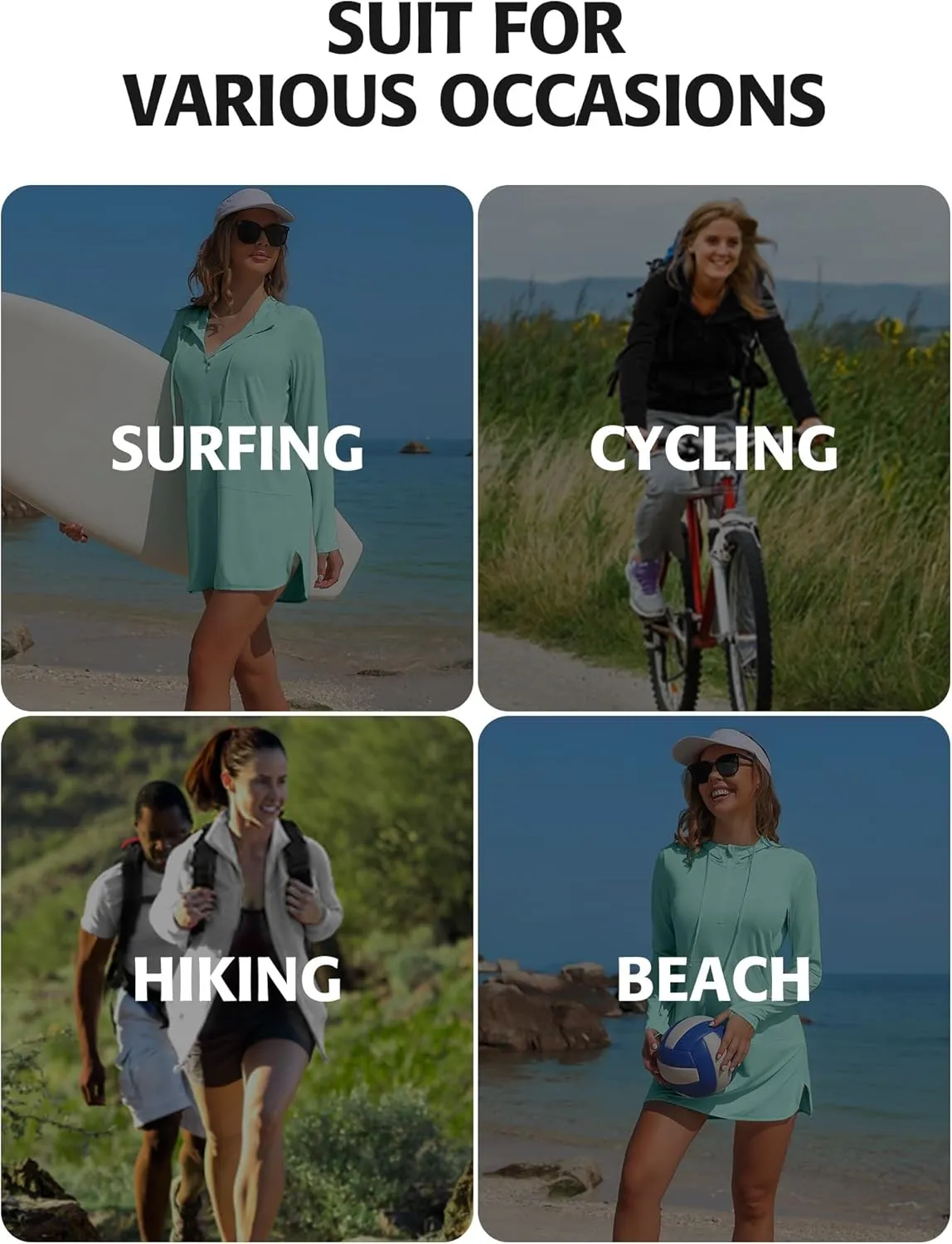 ATTRACO Womens Rash Guard Shirts Hooded Swim Shirts with Pockets Zipper Swimsuit Cover Up
