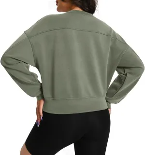 Auriviz Womens Modal Long Sleeve Cropped Sweatshirts Oversized Workout Shirts Crew Neck Pullover Crop Tops
