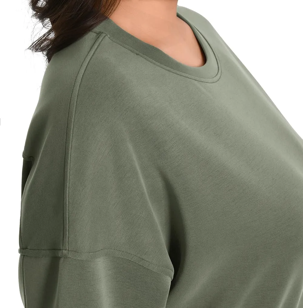 Auriviz Womens Modal Long Sleeve Cropped Sweatshirts Oversized Workout Shirts Crew Neck Pullover Crop Tops