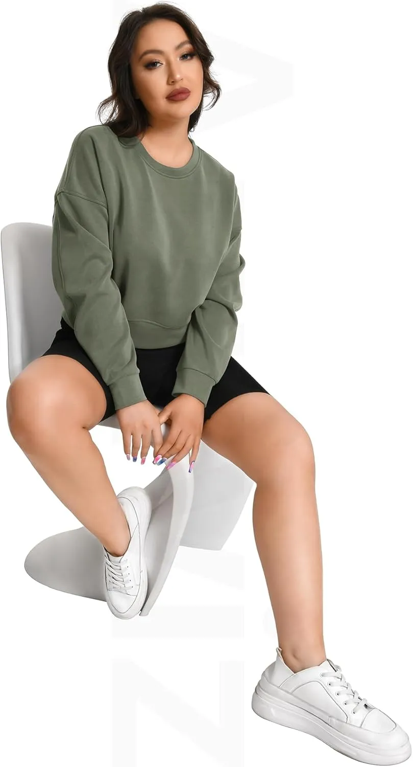 Auriviz Womens Modal Long Sleeve Cropped Sweatshirts Oversized Workout Shirts Crew Neck Pullover Crop Tops