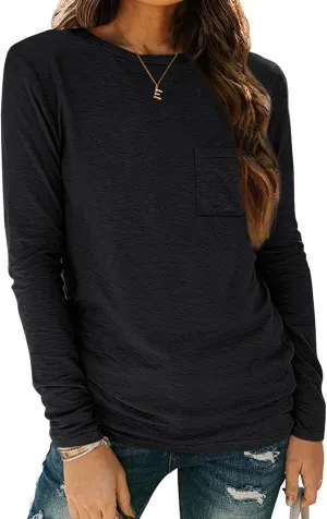 AUTOMET Long Sleeve Shirts for Women 2025 Fall Fashion Crewneck Loose Fit Casual Tops Trendy Basics Outfits Clothes