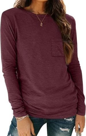AUTOMET Long Sleeve Shirts for Women 2025 Fall Fashion Crewneck Loose Fit Casual Tops Trendy Basics Outfits Clothes