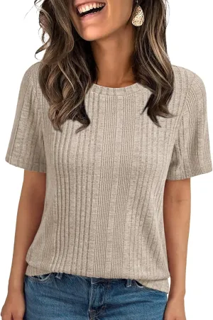 AUTOMET Short Sleeve Shirts for Women Summer Dressy Tops 2025 Trendy Crewneck Textured Top Casual T-Shirts Work Outfits