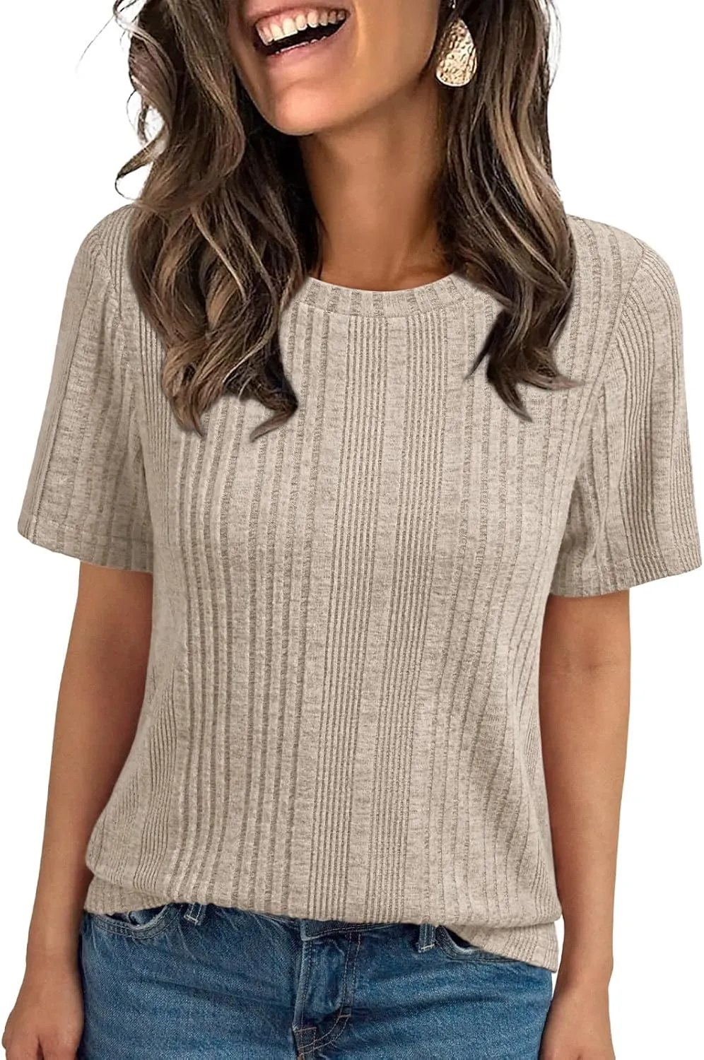 AUTOMET Short Sleeve Shirts for Women Summer Dressy Tops 2025 Trendy Crewneck Textured Top Casual T-Shirts Work Outfits