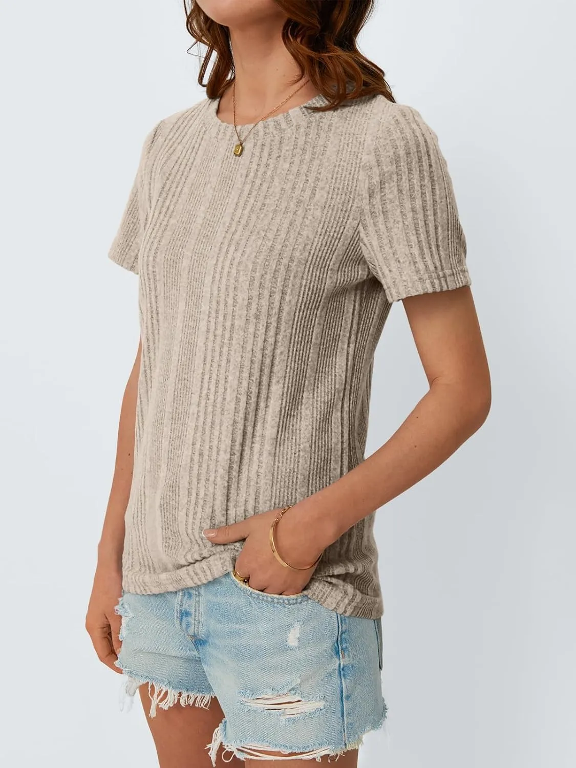 AUTOMET Short Sleeve Shirts for Women Summer Dressy Tops 2025 Trendy Crewneck Textured Top Casual T-Shirts Work Outfits