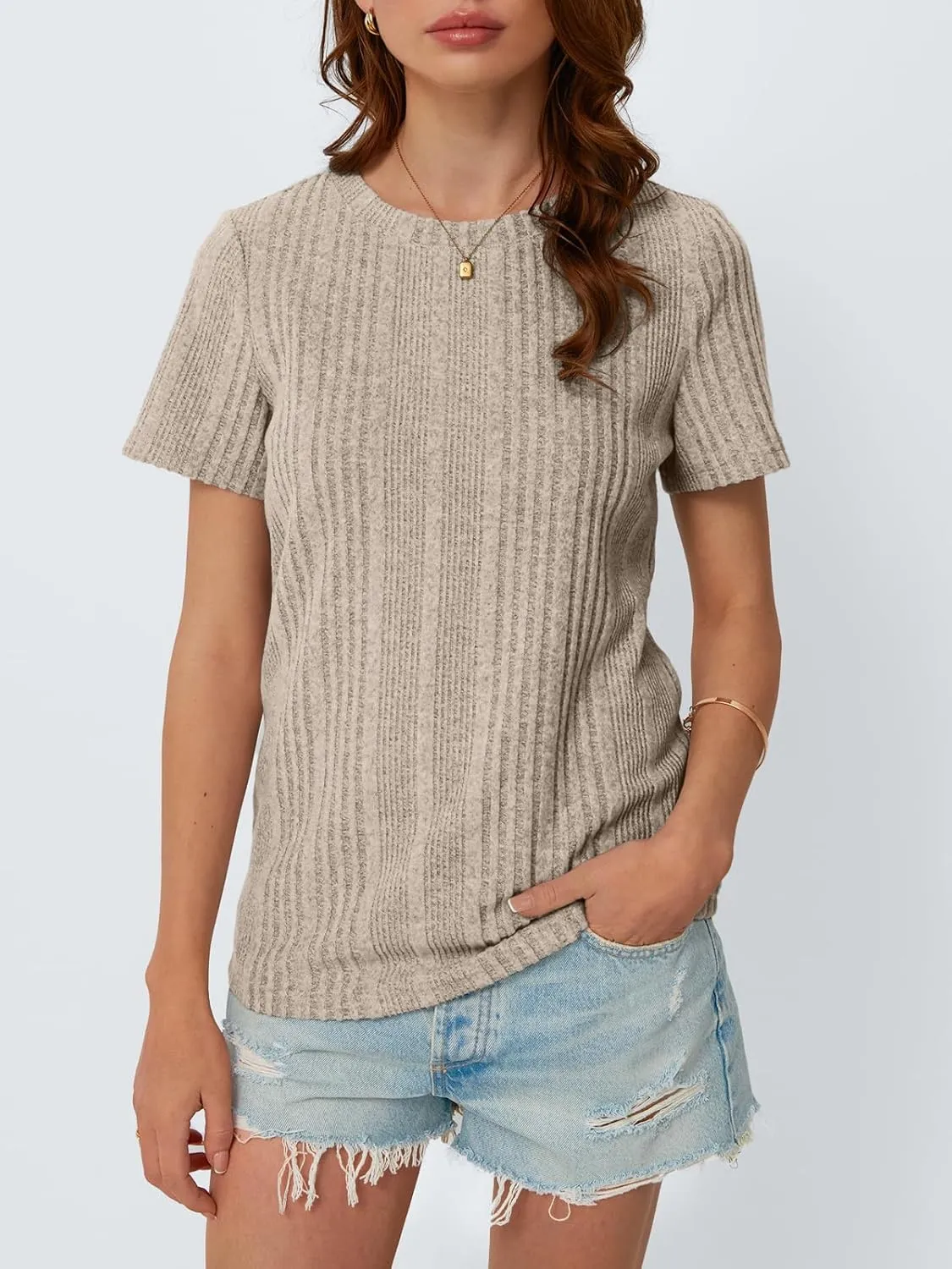 AUTOMET Short Sleeve Shirts for Women Summer Dressy Tops 2025 Trendy Crewneck Textured Top Casual T-Shirts Work Outfits