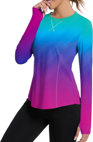 Avoogue Women UPF 80  UV Shirts Long Sleeve with Thumb Holes Workout Sun Shirt Quick Dry Athletic Hiking Running Tops