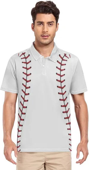 Baseball Lace Men's Polo Shirts Short Sleeve Quick Dry Athletic Outdoor Sports Golf Shirts S-XXL