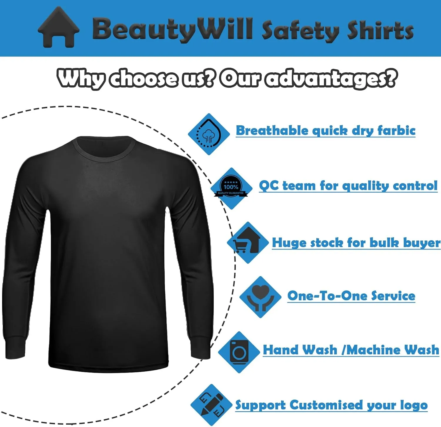 BeautyWill Custom Logo Mens T-Shirts Dry Fit Flourescent Work Shirts Athletic Construction Outdoor Activewear for Men