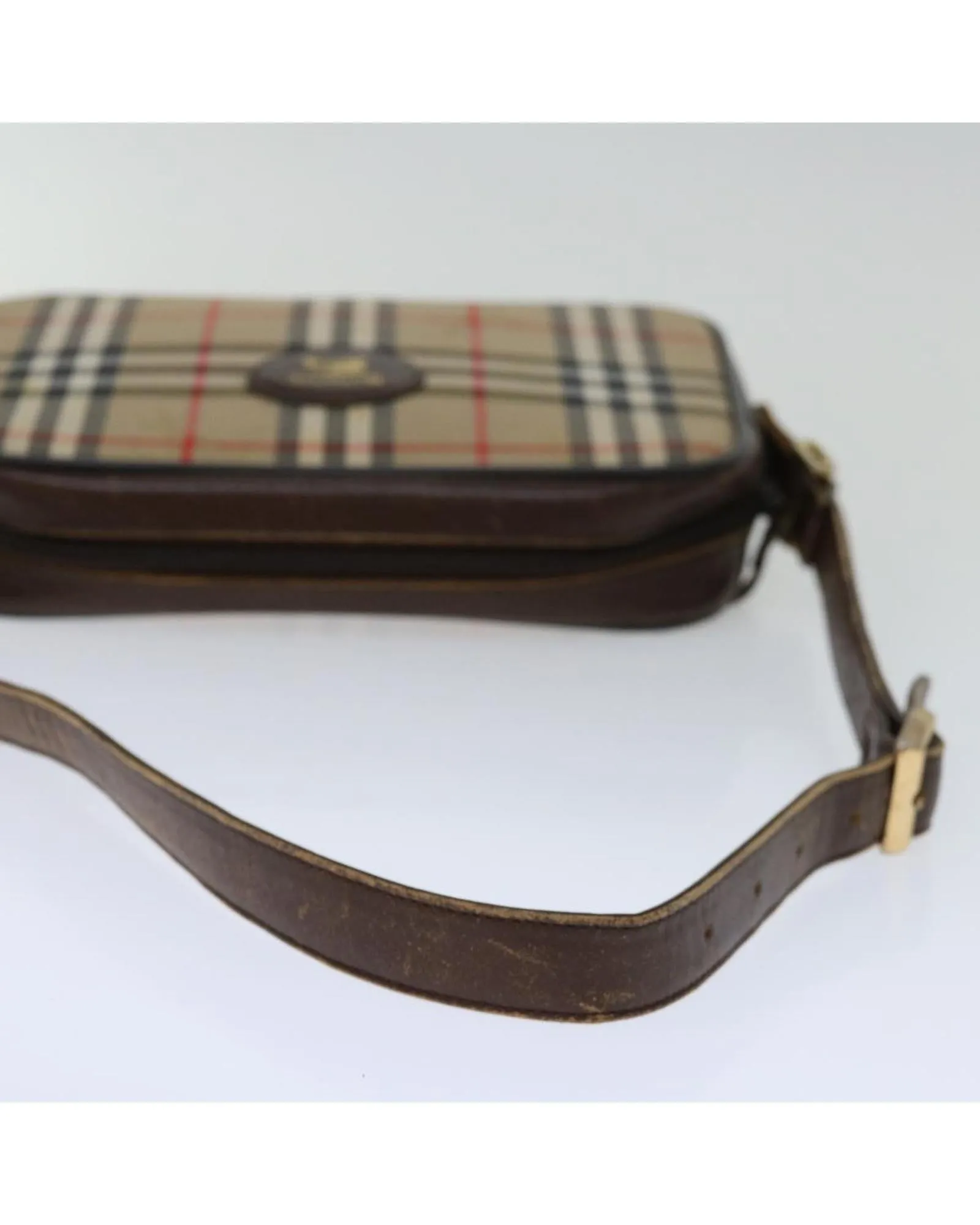 Beige Canvas Shoulder Bag with Nova Check Pattern