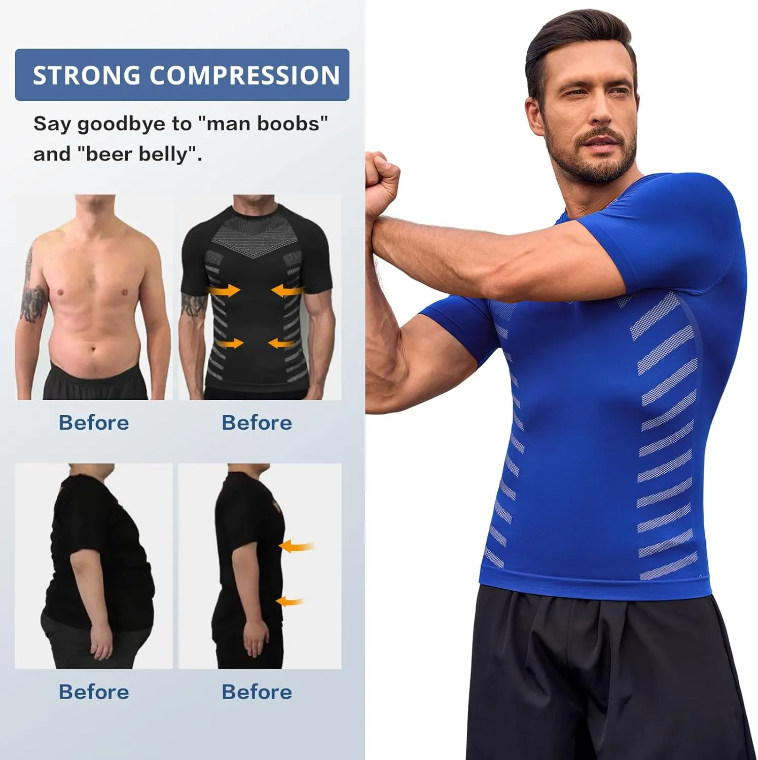 Beotyshow Gynecomastia Compression Shirts Short Sleeve Slimming Body Shaper Shapewear Workout T Shirts Undershirts