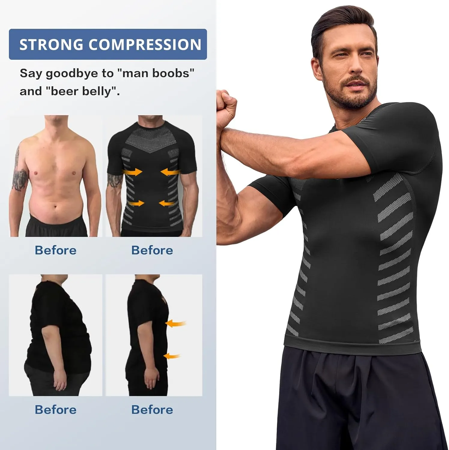 Beotyshow Gynecomastia Compression Shirts Short Sleeve Slimming Body Shaper Shapewear Workout T Shirts Undershirts