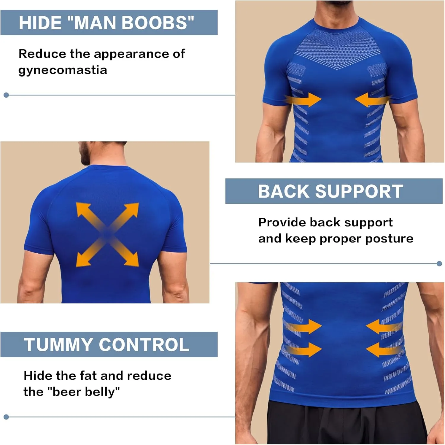 Beotyshow Gynecomastia Compression Shirts Short Sleeve Slimming Body Shaper Shapewear Workout T Shirts Undershirts