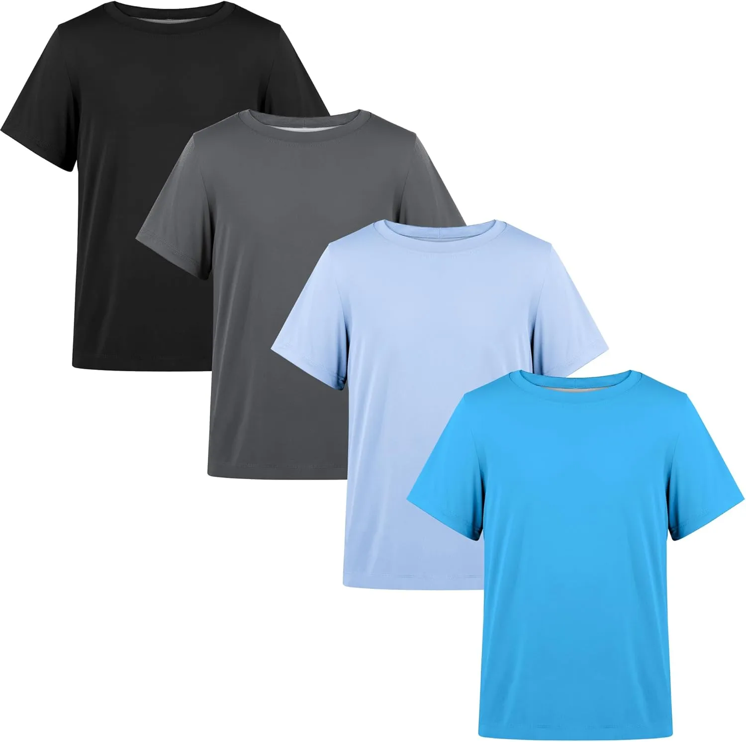 BIG ELEPHANT 4 Pack Boys Athletic Short T-Shirts, UPF 50  Sun Protection Rash Guard Shirts |Quick-Dry,Moisture-Wicking