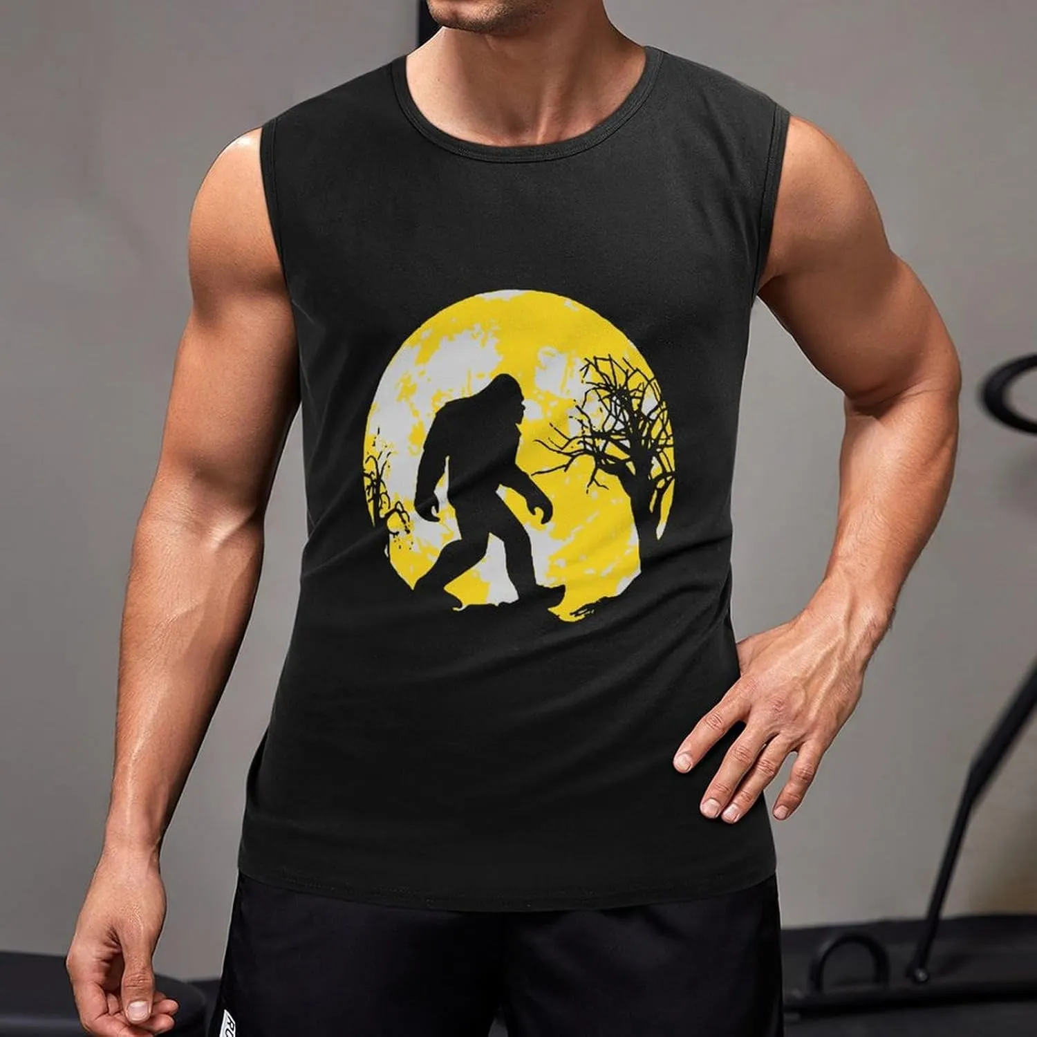 Bigfoot Sasquatch Full Moon Men's Sleeveless Shirts Muscle Tank Top Gym Workout T Shirt