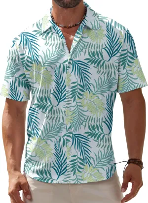 BOJIN Men's Hawaiian Wrinkle Free Short Sleeve Button Down Tropical Floral Beach Vacation Shirt